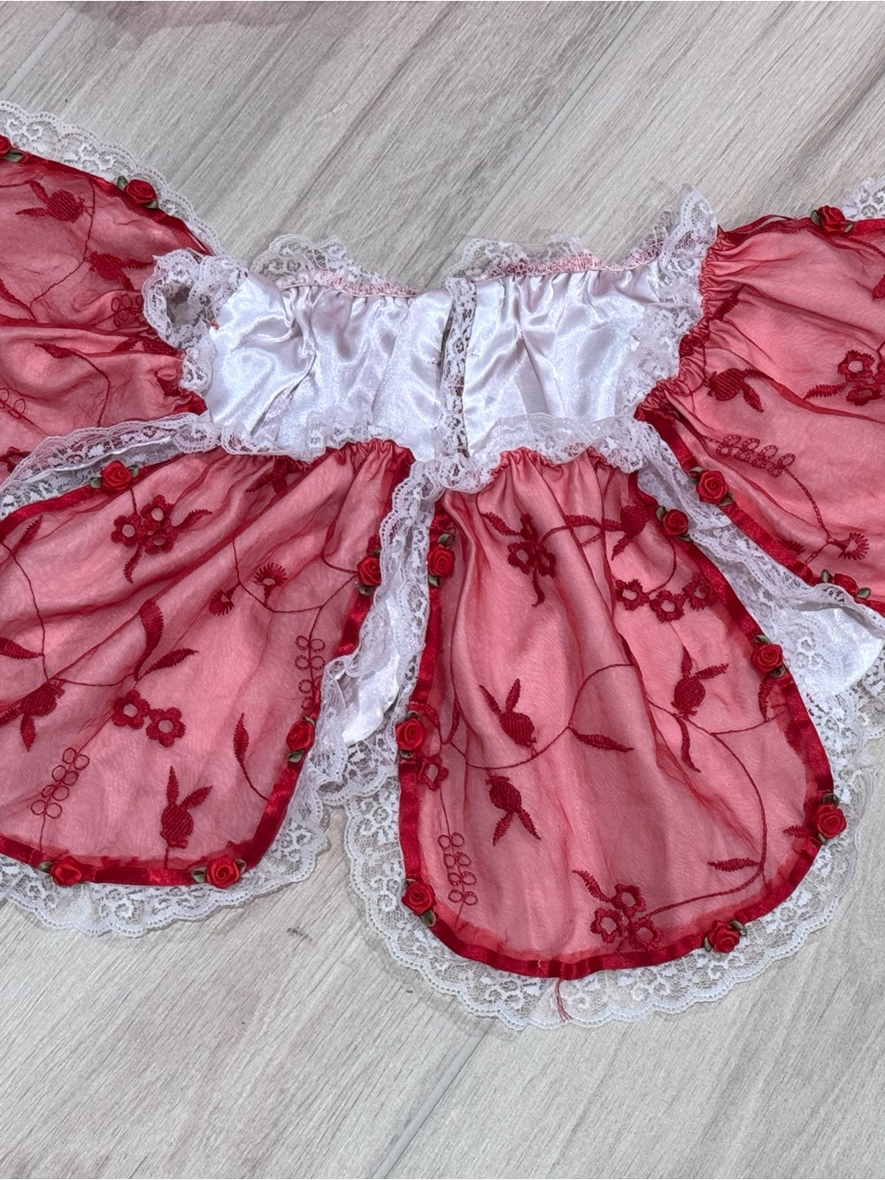 Playboy Red Velvet Little Red Riding Hood Costume Dress with White Lace Trim - Picture 8 of 13
